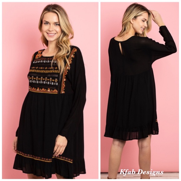 ❤️LAST! Woven Embroidered Lined Black/Rust Dress! - Picture 2 of 9